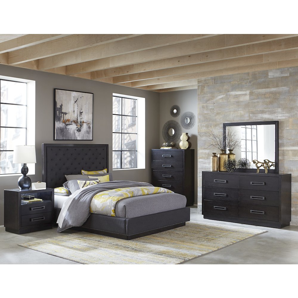 Larchmont Asian Hardwood Nightstand in Charcoal. Picture 2