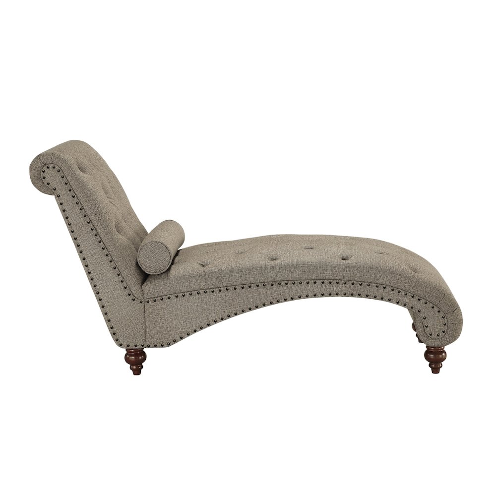 Lexicon Bonne Textured Fabric Chaise with 1 Bolster Pillow in Brown. Picture 4