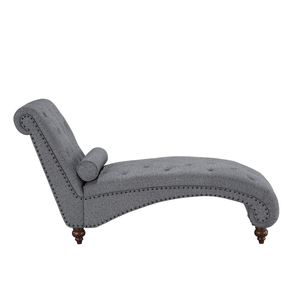 Lexicon Bonne Textured Fabric Chaise with 1 Bolster Pillow in Dark Gray. Picture 4