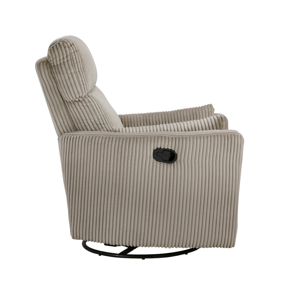 Lexicon Traverse Corduroy Swivel Glider Reclining Chair in Taupe. Picture 4