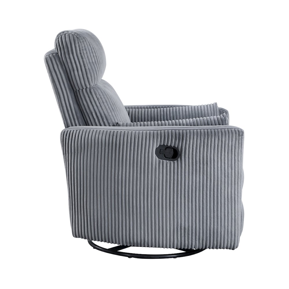 Lexicon Traverse Corduroy Swivel Glider Reclining Chair in Gray. Picture 4