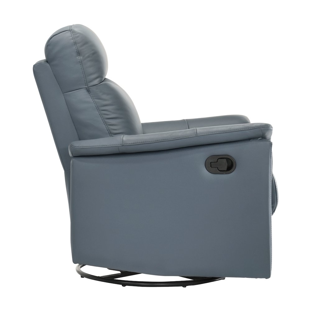 Lexicon Bristow Leather Swivel Glider Reclining Chair in Blue Gray. Picture 4