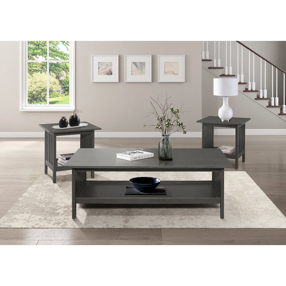 Lewiston Asian Hardwood 3-Piece Occasional Tables in Antique Gray. Picture 4