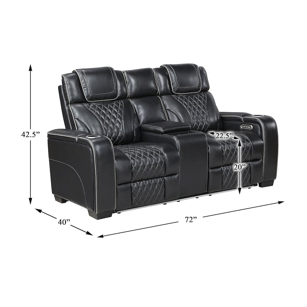 Apex Leather Pwr Double Reclining Love Seat with Center Console in Black. Picture 5