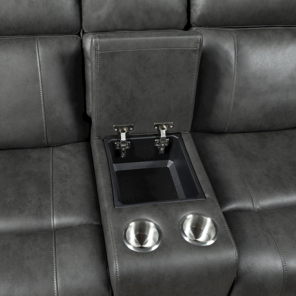 Kellen Microfiber Power Double Reclining Love Seat in Smoky Gray. Picture 7