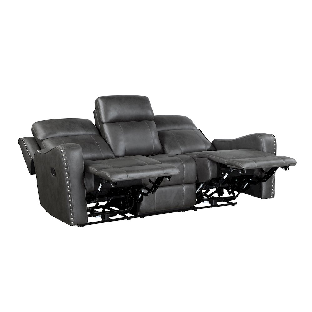 Kellen Microfiber Double Reclining Sofa in Smoky Gray. Picture 6