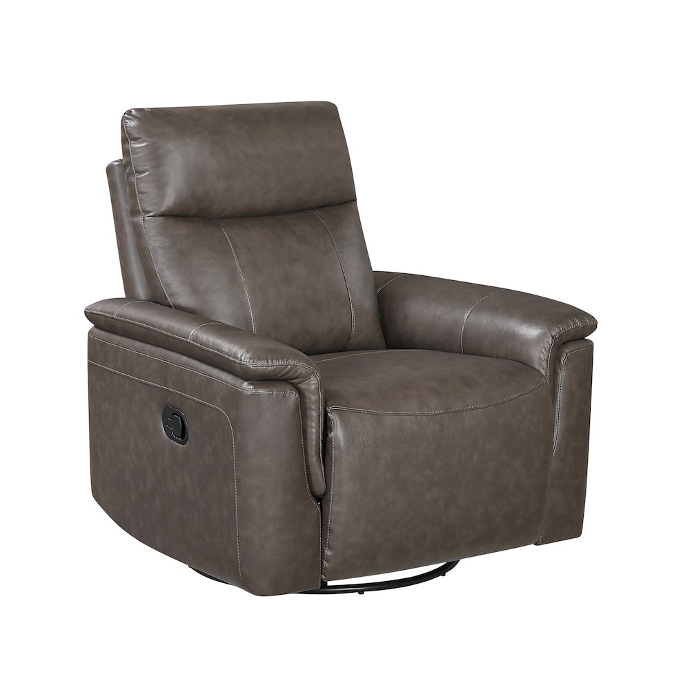 Hadley Leather Swivel Glider Reclining Chair in Dark Brown. Picture 1