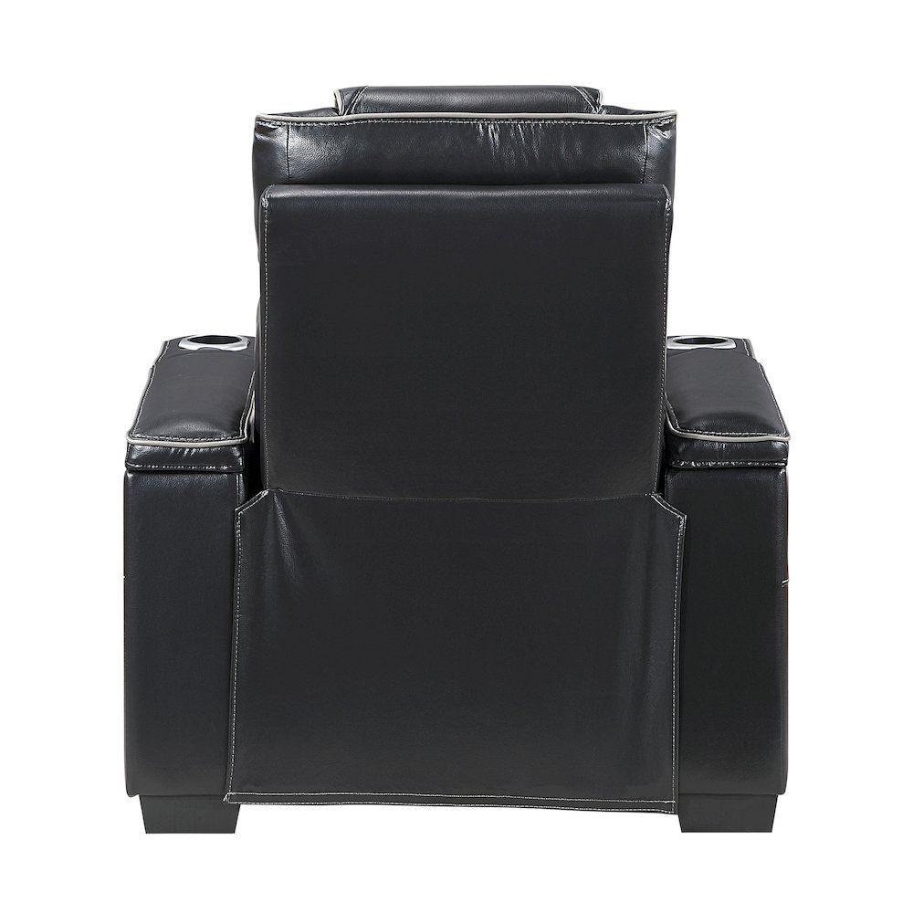 Apex Leather Power Reclining Chair with Power Headrest and Heat in Black. Picture 3