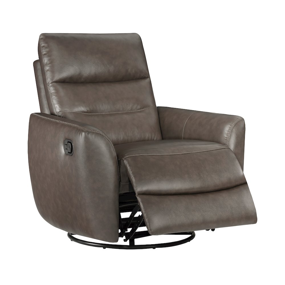 Cassian Leather Swivel Glider Reclining Chair in Dark Brown. Picture 7