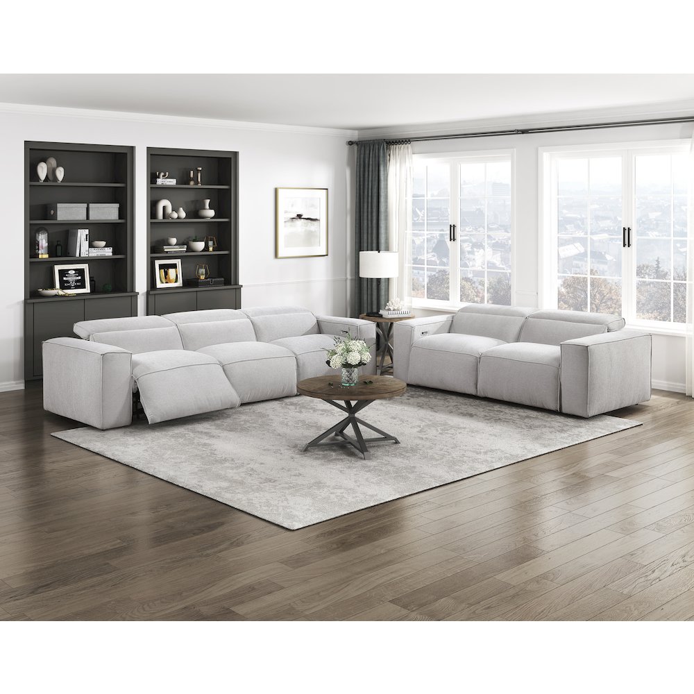 Phoebe Microfiber Power Double Reclining Sofa in Light Gray. Picture 2
