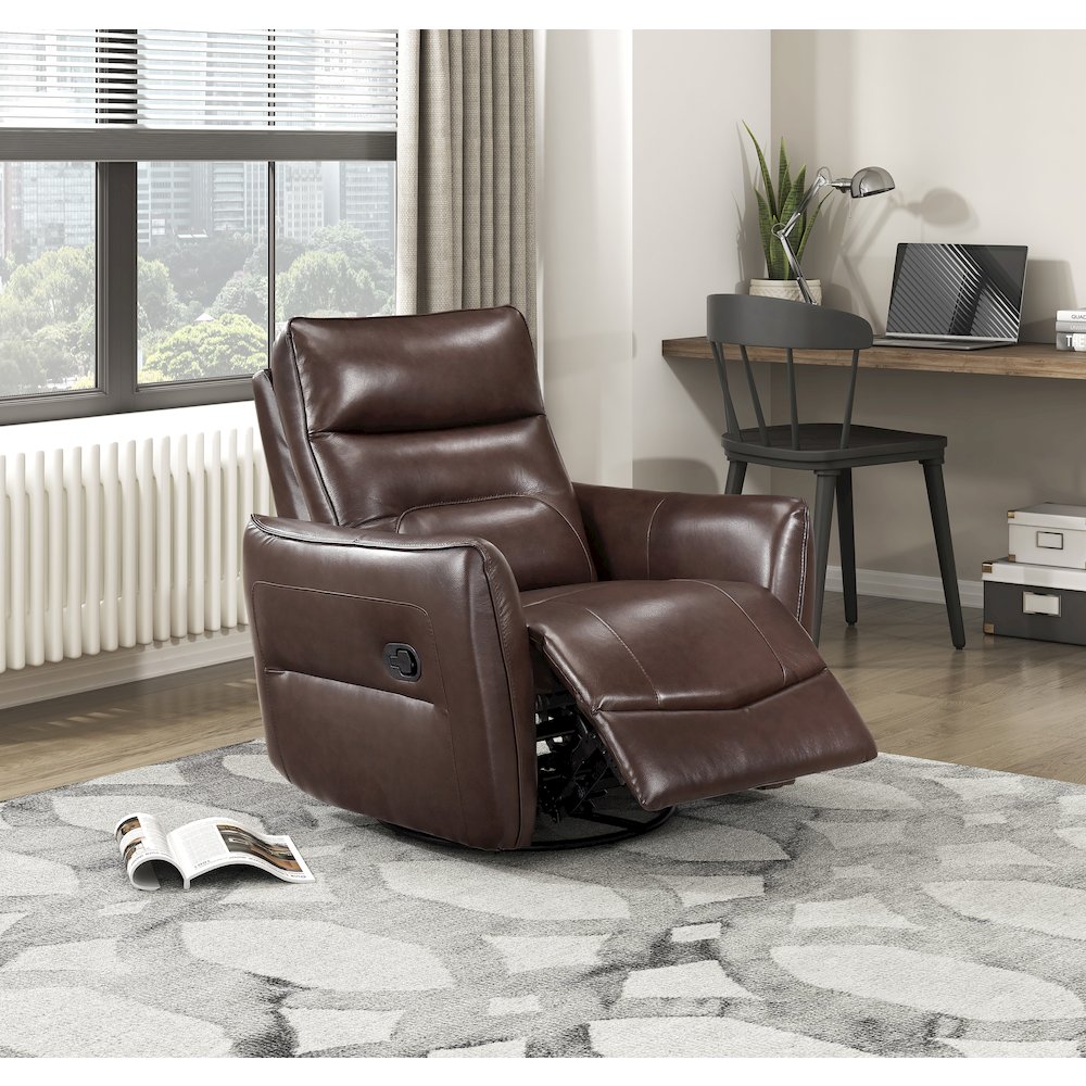 Thomas Leather Swivel Glider Reclining Chair in Brown. Picture 2