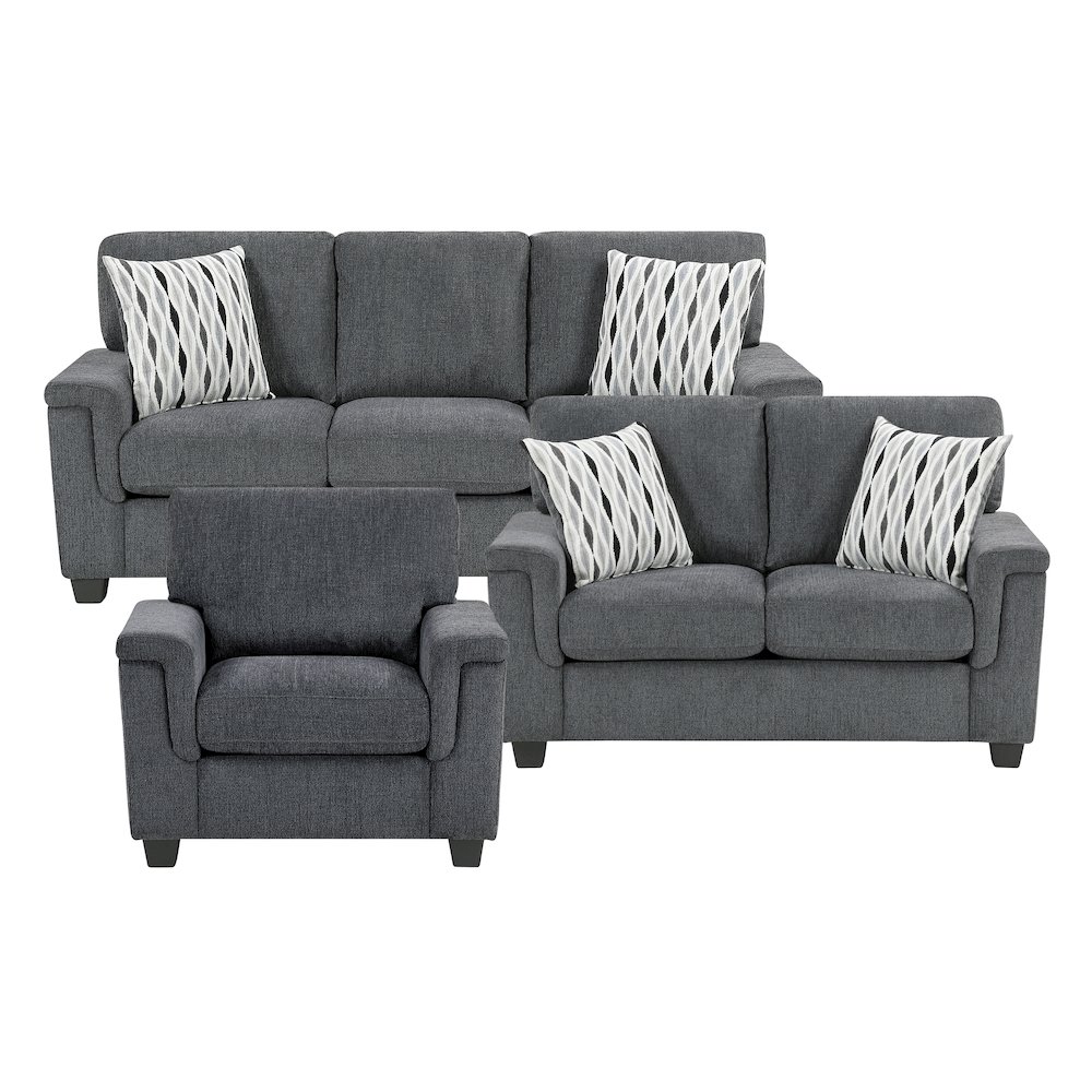 Chelsea Chenille 3pc Set: Sofa, Loveseat, Chair in Dark Gray. Picture 3