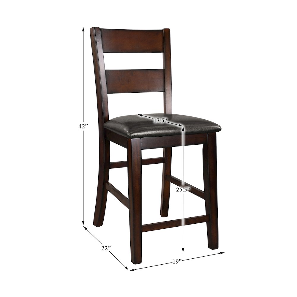 Mantello Wood Counter Height Dining Chair, set of 2 in Dark brown. Picture 4