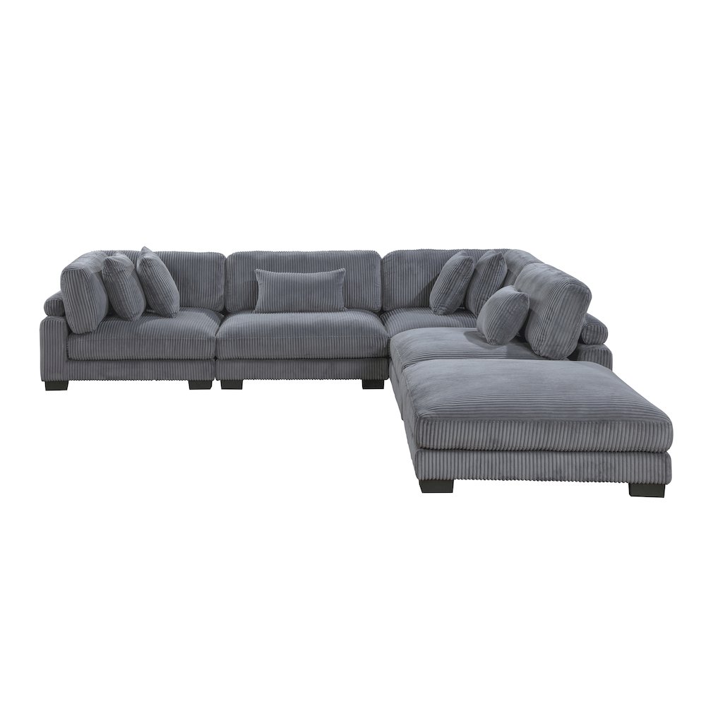 Traverse Corduroy 5-Piece Modular Sectional with Ottoman in Gray. Picture 9