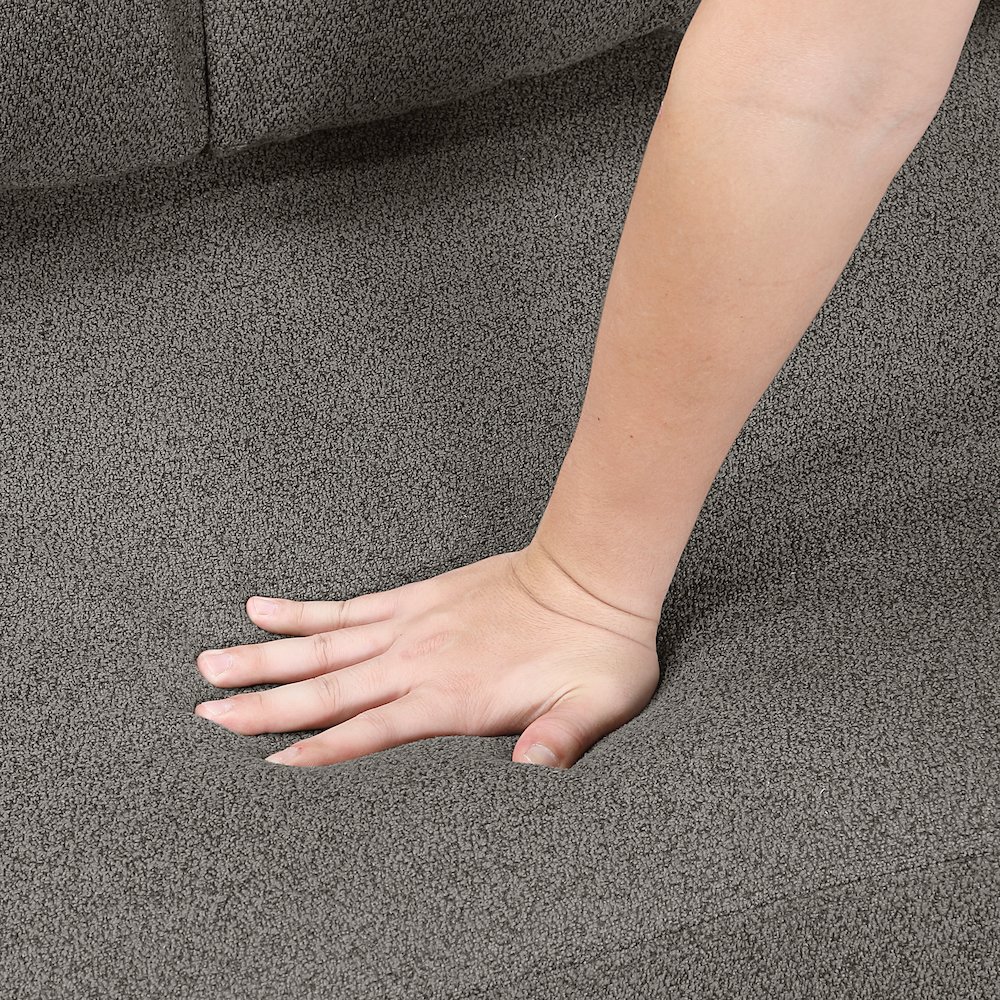 Robinson Boucle Love Seat with Pull-out Bed, Shelves in Dark Brown. Picture 13