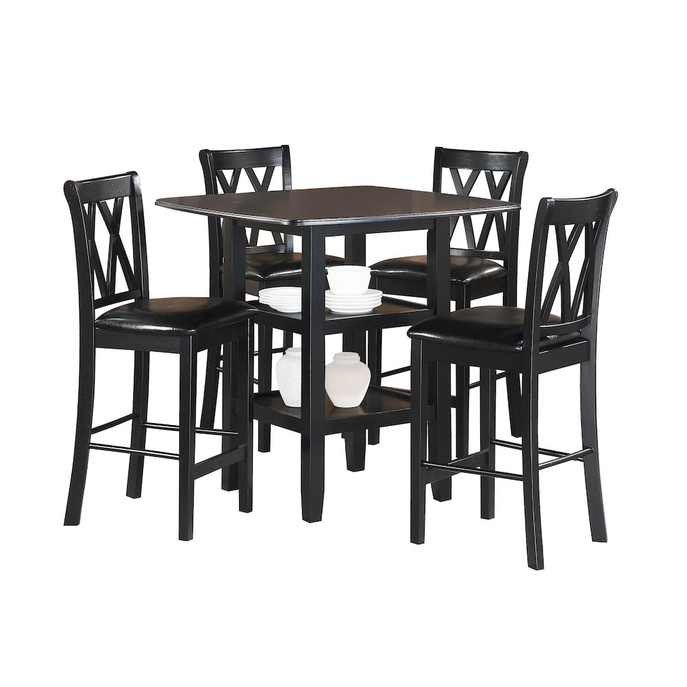 Norman Solid Wood Counter Height Dining Table Set (Set of 5) in Black. Picture 1