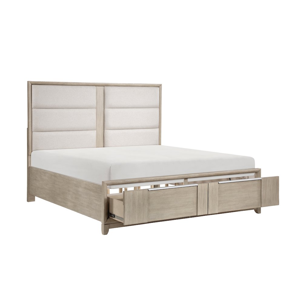 Mckewen Asian Hardwood QN Platform Bed w Footboard Storage in Light Gray. Picture 6