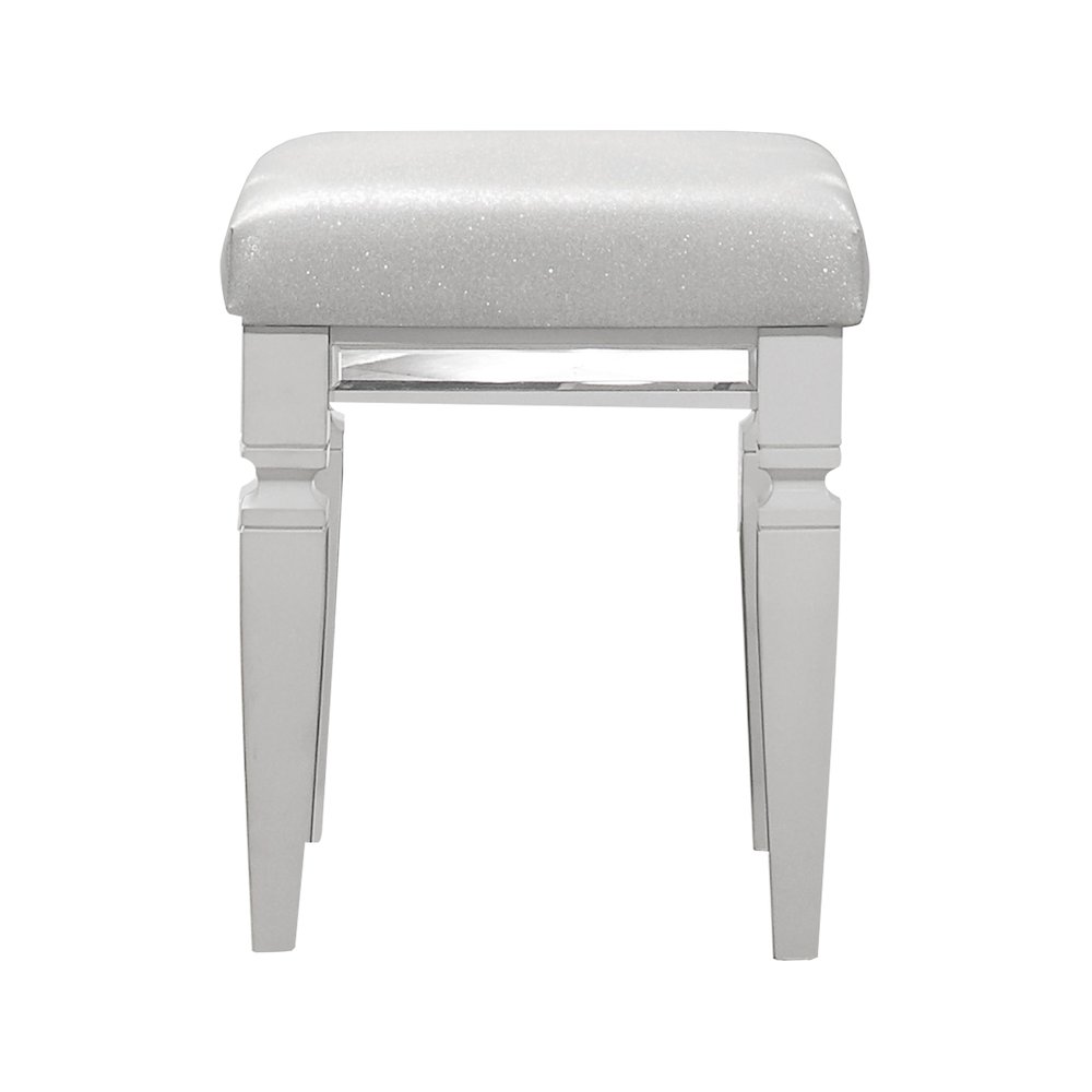 Tamsin Asian Hardwood Vanity Stool in White Metallic. Picture 3