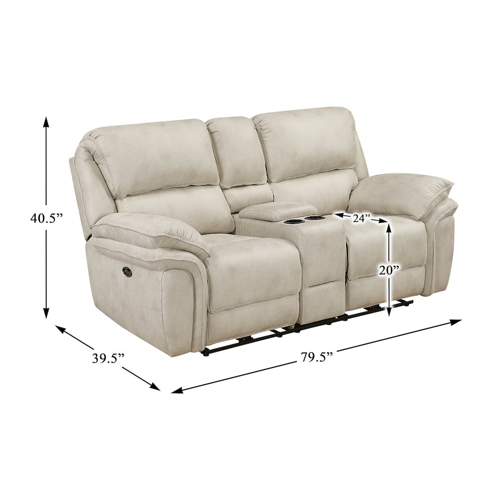 Proctor Microfiber Pwr Dbl Reclining L. Seat with Center Console in Sand. Picture 5
