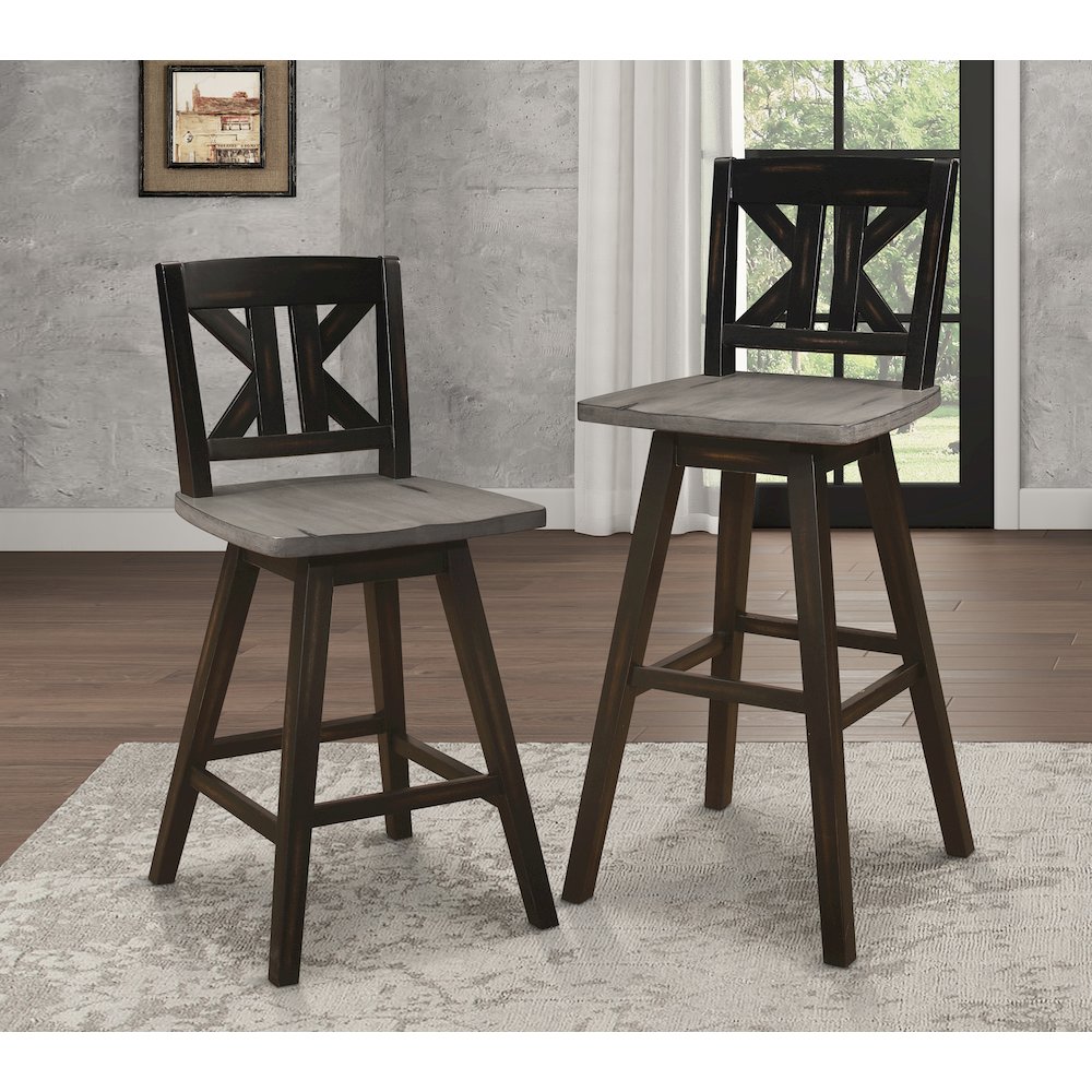 Amsonia Wood Swivel Counter Height Chair, set of 2 in Gray and Black. Picture 2