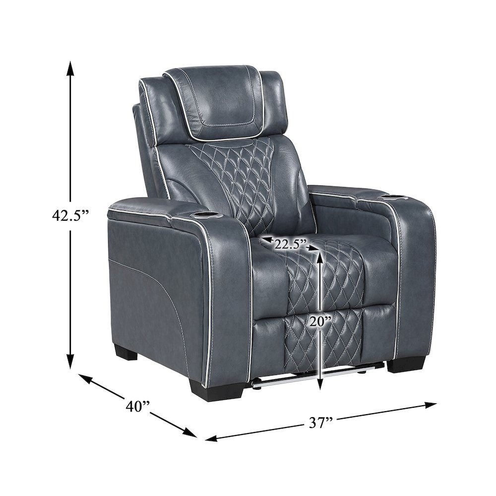 Apex Leather Power Reclining Chair with Power Headrest in Blue. Picture 5