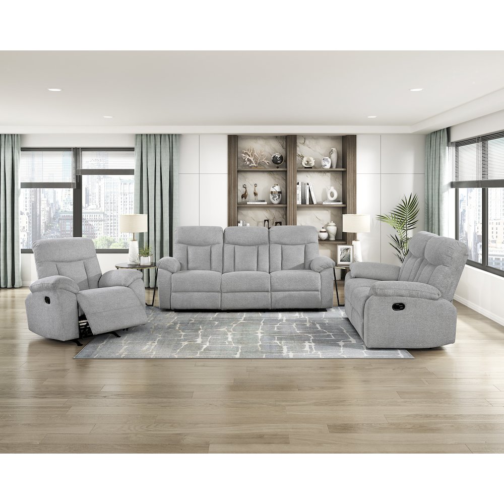 Jules Chenille 3pc Set: Sofa, Love, Chair in Gray. Picture 2