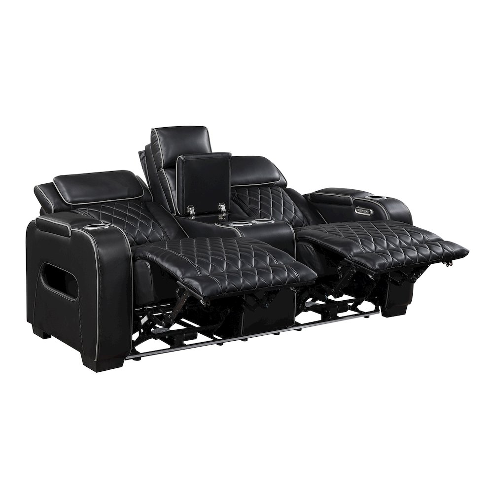 Fairway Faux Leather Power Double Reclining Love Seat in Black. Picture 10