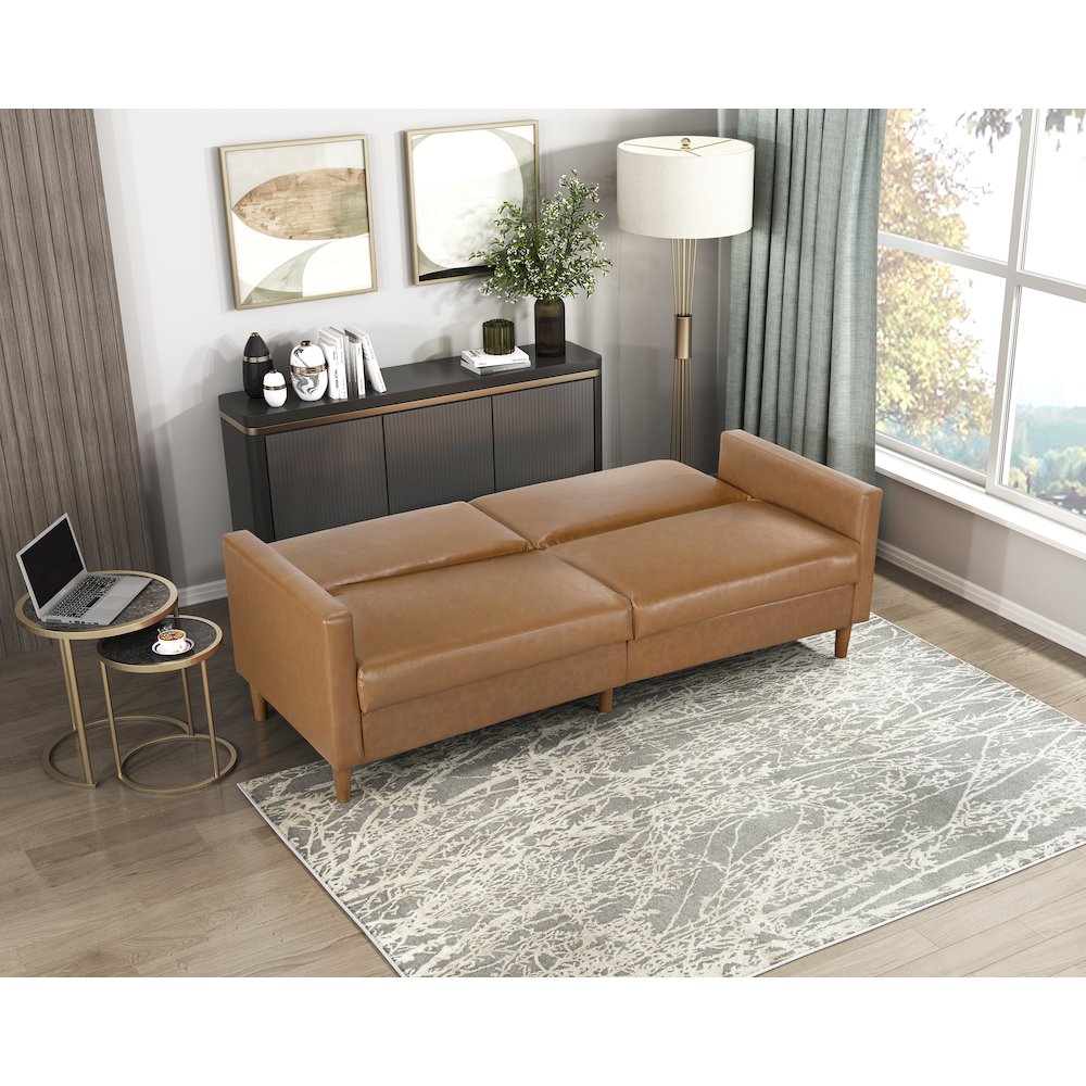 Carlton Faux Leather Elegant Lounger in Camel. Picture 4