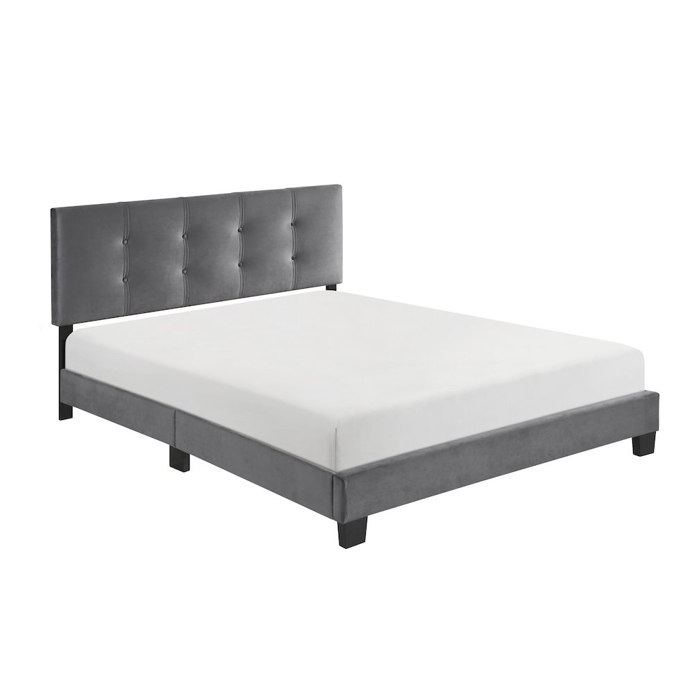 Newberry Velvet Queen Platform Bed, Dark gray color in Dark gray. Picture 1