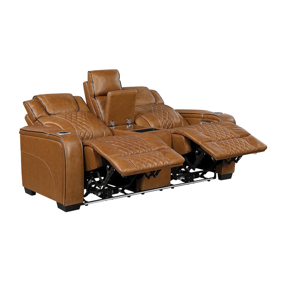 Apex Leather Pwr Double Reclining Love Seat with Center Console in Brown. Picture 6