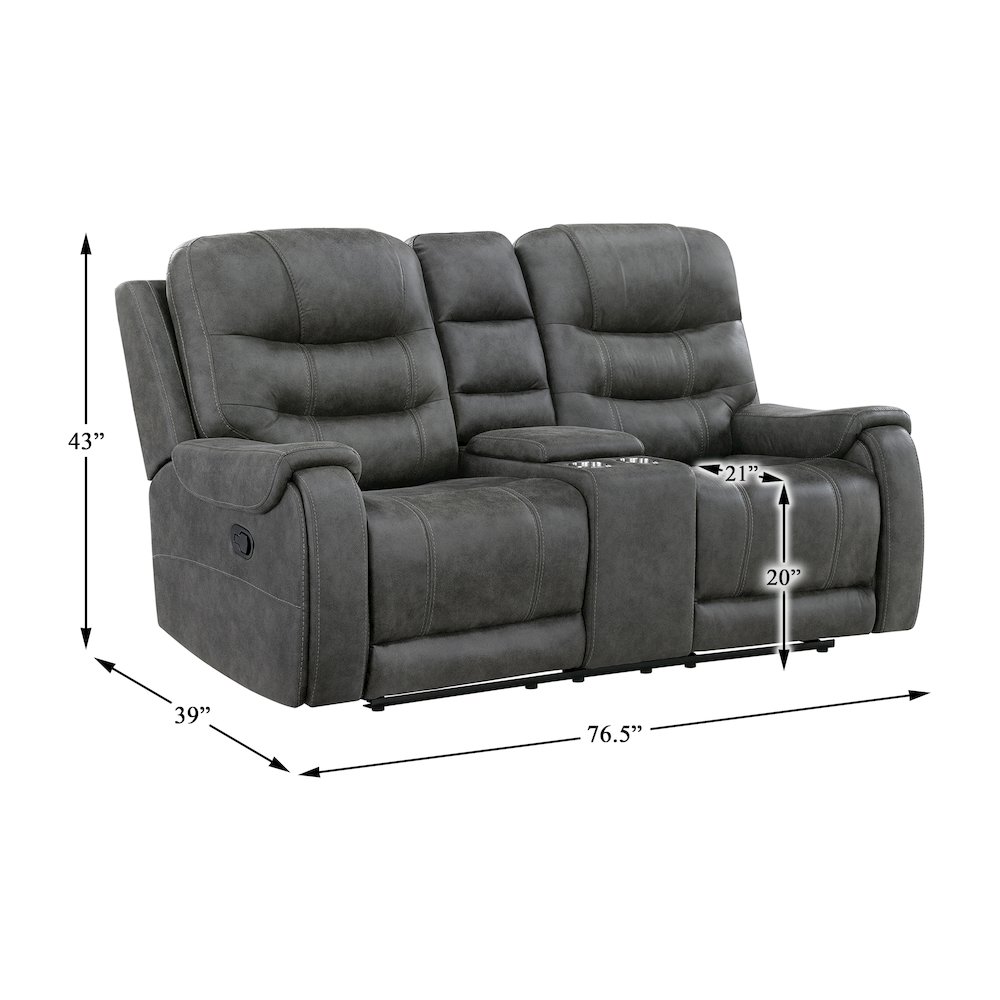 Oberon Microfiber Double Reclining Love Seat in Dark Gray. Picture 6