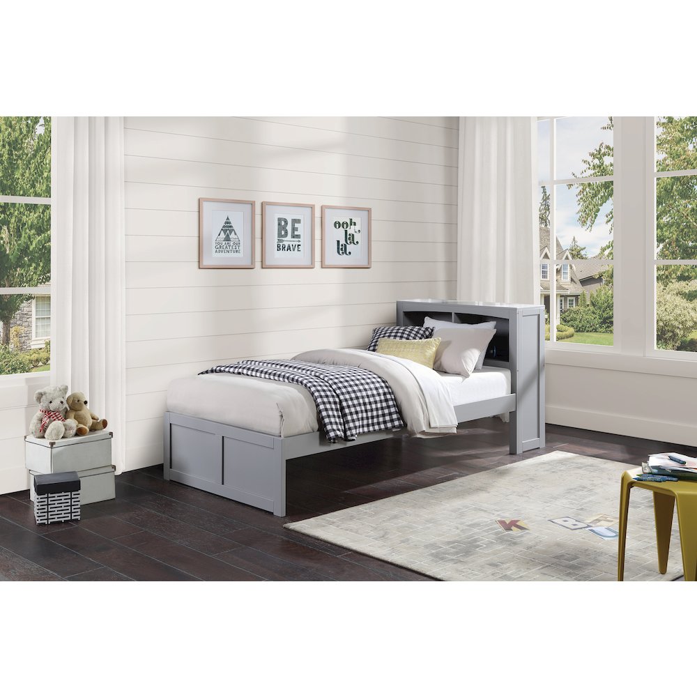 Orion Pine Twin Bookcase Bed in Gray. Picture 2