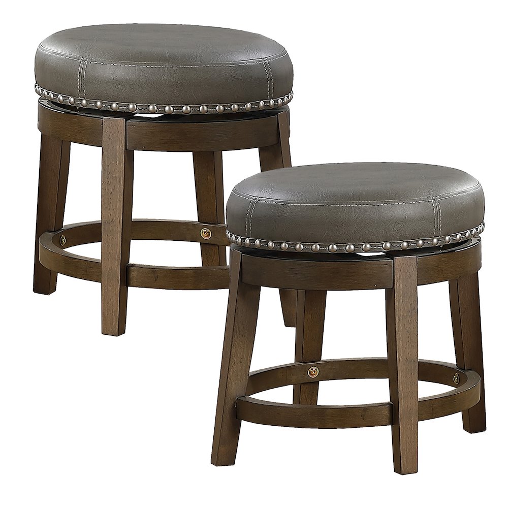 Westby Solid Wood 18" Round Swivel Stool, Set of 2 in Gray. Picture 3