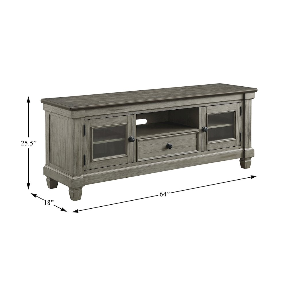 Granby Pine TV Stand in 2-Tone Finish: Antique White and Rosy Brown. Picture 3