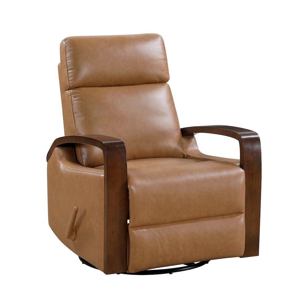 Margerie Faux Leather Swivel Glider Reclining Chair in Camel. Picture 1