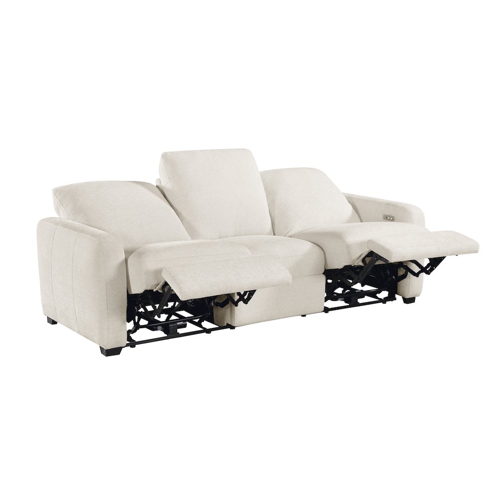 Vera Chenille Pwr Double Reclining Sofa with USB Charging Ports in Beige. Picture 6