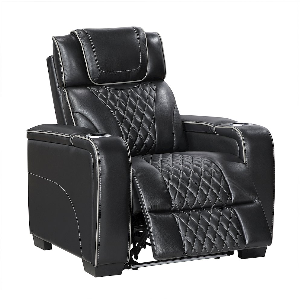 Apex Leather Power Reclining Chair with Power Headrest and Heat in Black. Picture 7