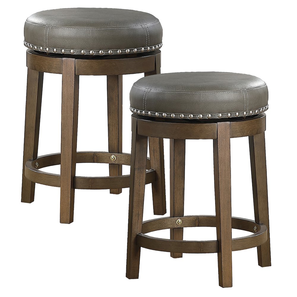 Westby Solid Wood 24" Round Swivel Stool, Set of 2 in Gray. Picture 3