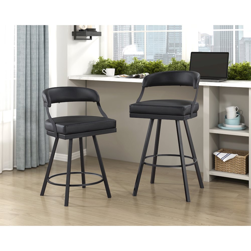 Crowley Faux leather Swivel Pub Height Chair in Black. Picture 2