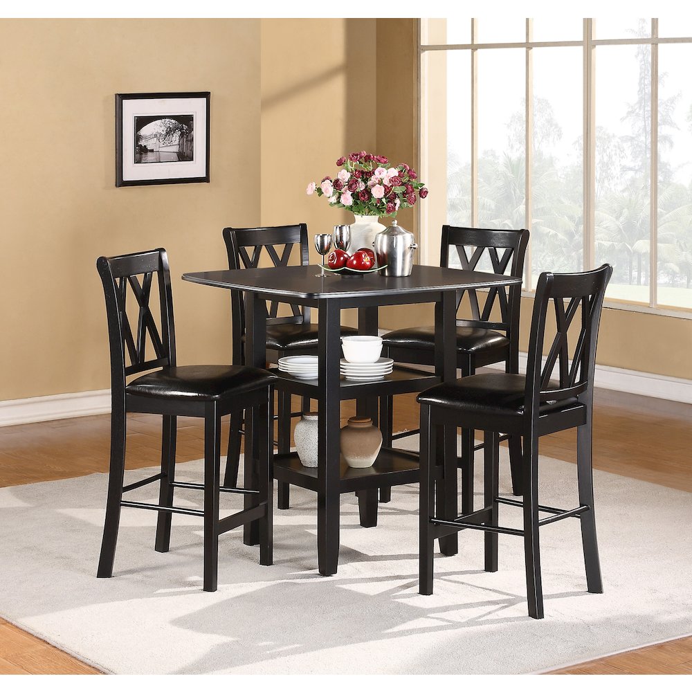 Norman Solid Wood Counter Height Dining Table Set (Set of 5) in Black. Picture 2