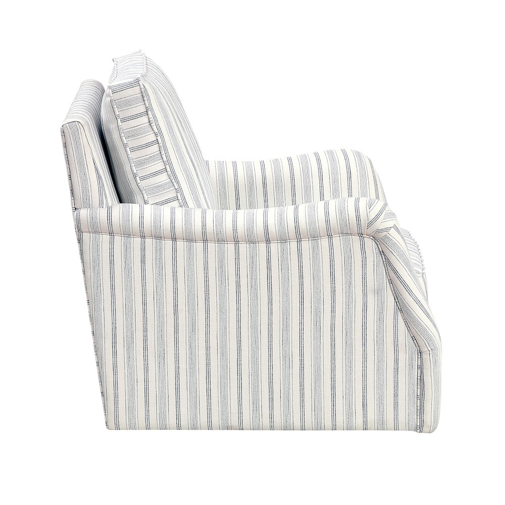 Bowden Textured Swivel Chair in Off White with Blue Stripe Pattern. Picture 6