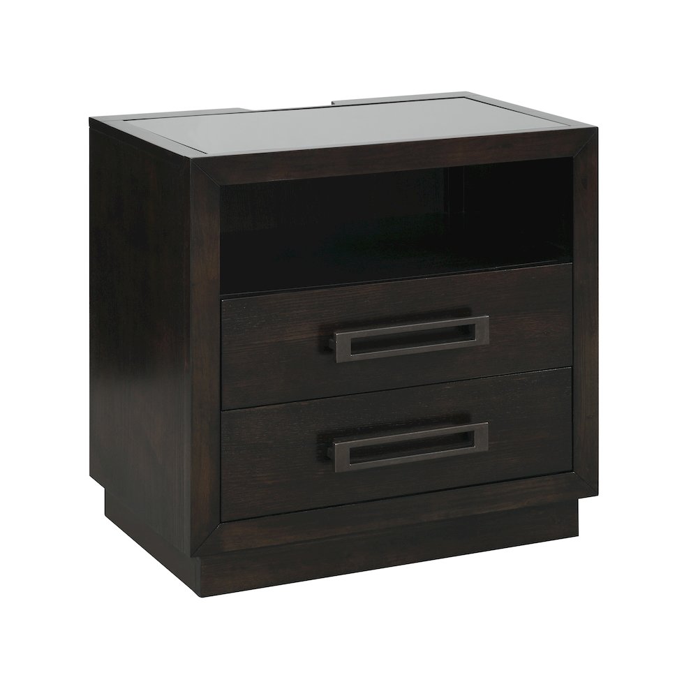 Larchmont Asian Hardwood Nightstand in Charcoal. Picture 1