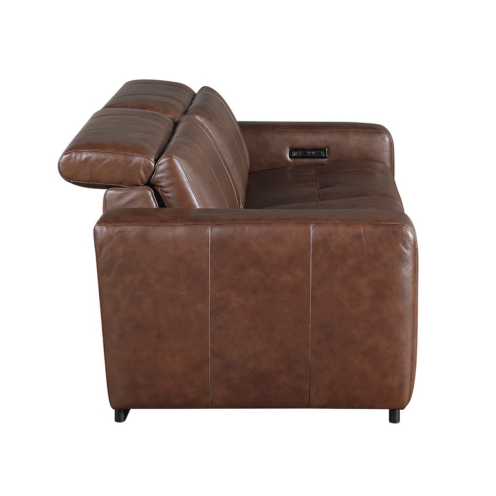 Sutton Leather Pwr Dbl Reclining Love Seat with Power Headrests in Brown. Picture 4