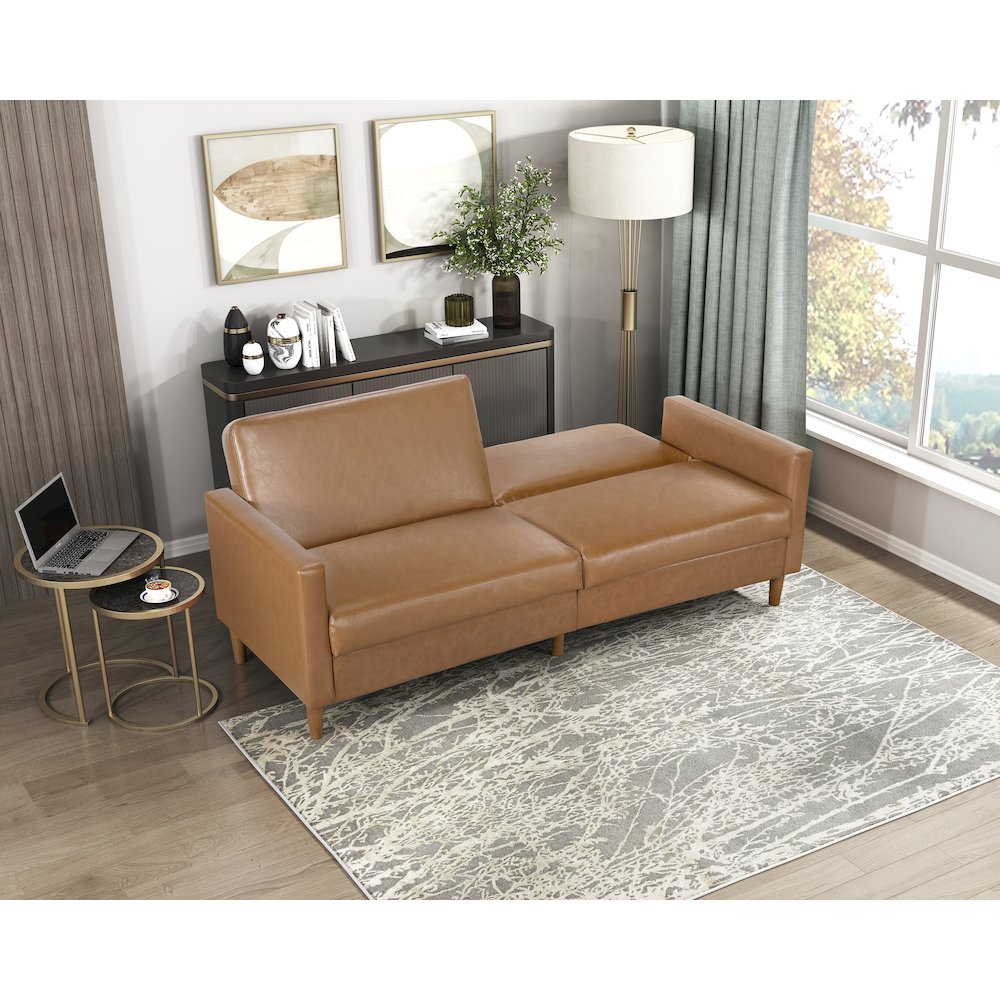 Carlton Faux Leather Elegant Lounger in Camel. Picture 3
