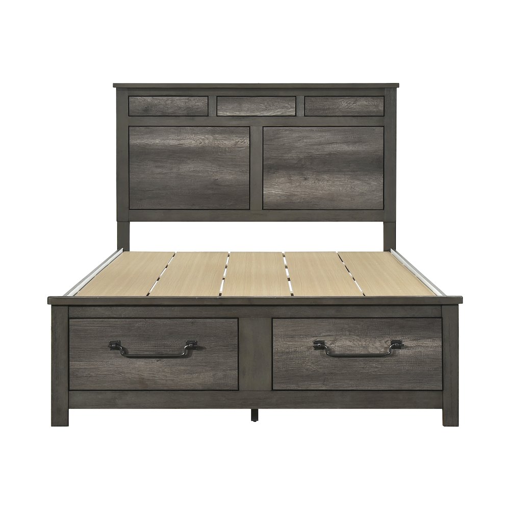 Lenior Asian Hardwood Queen Platform Bed with Footboard Storage in Gray. Picture 5