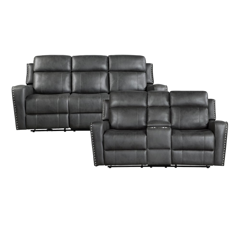 Kellen Microfiber 2pc Set: Sofa, Love in Smoky Gray. Picture 3