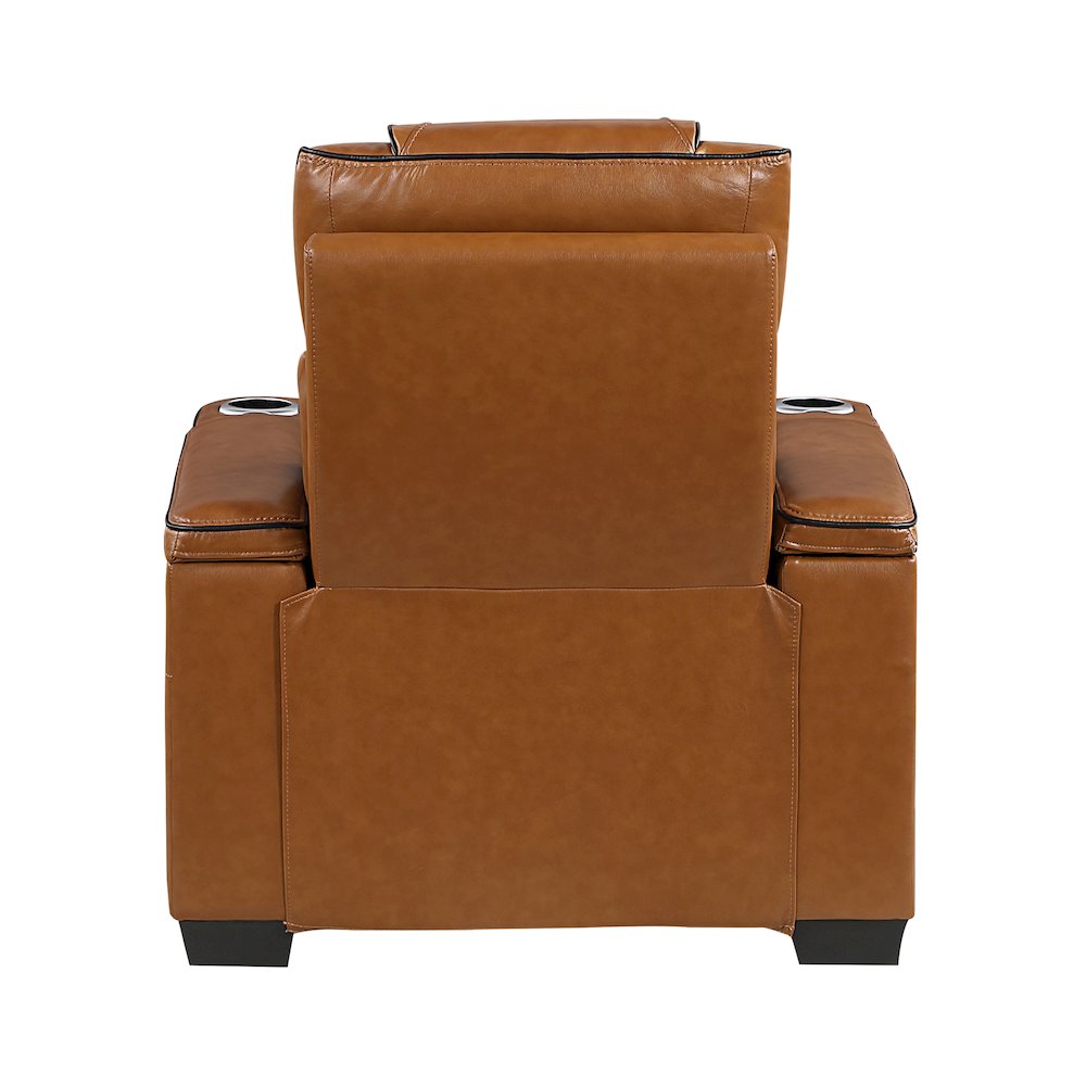 Apex Leather Power Reclining Chair with Air Massage and Heat in Brown. Picture 3