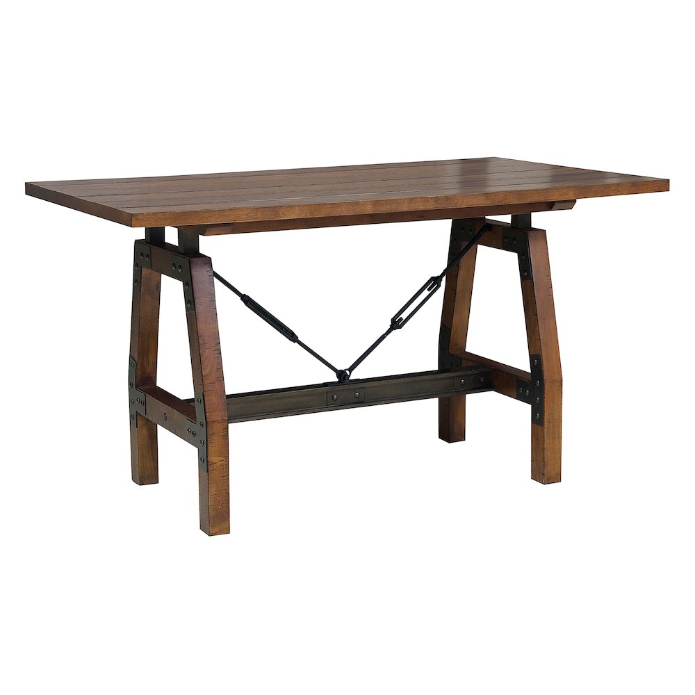 Holverson Wood Veneer Counter Height Table in Rustic Brown & Gunmetal. Picture 1