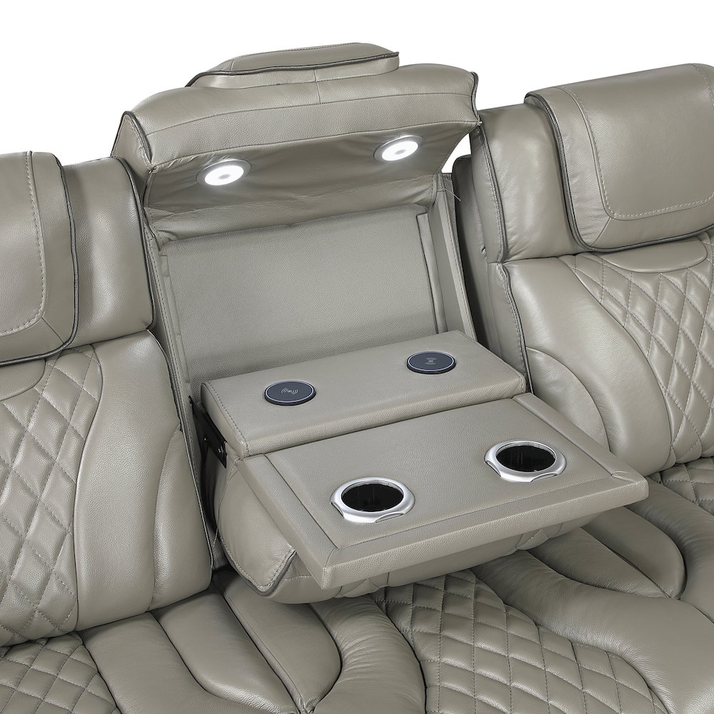 Apex Leather Power Double Reclining Sofa with Power Headrests in Gray. Picture 7