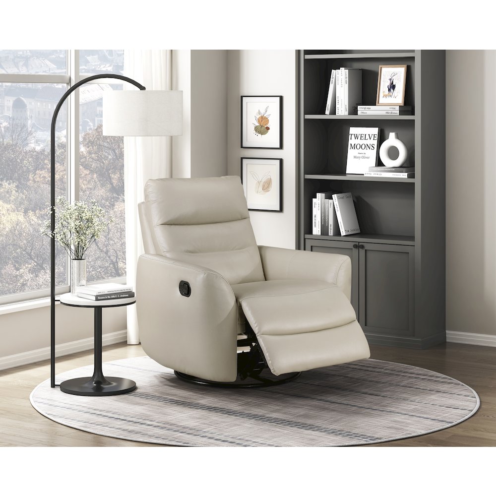 Cassian Leather Swivel Glider Reclining Chair in Taupe. Picture 2